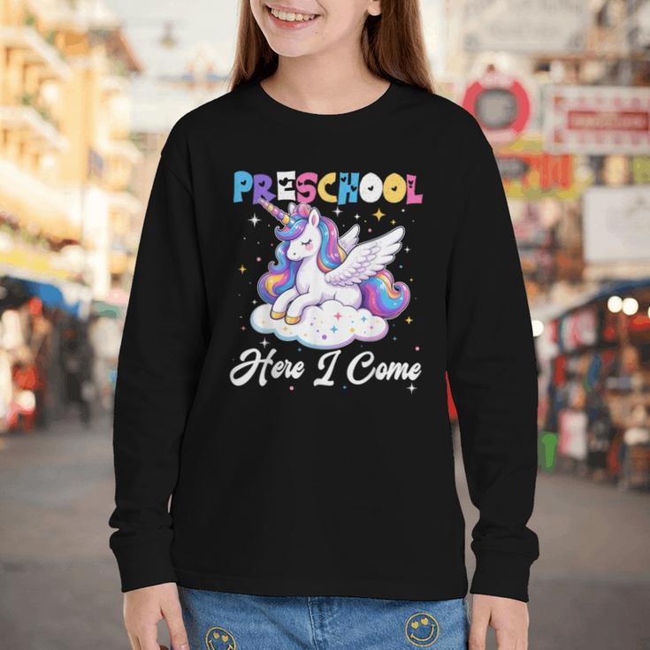 Preschool Here I Come Unicorn Back To School Girl Student Youth Long Sleeve Tee Preschool Here I Come Unicorn Back To School Girl Student Youth Long Sleeve Tee