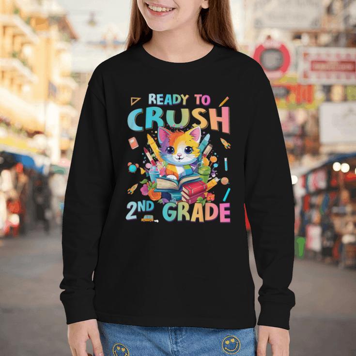 Ready To Crush 2nd Grade Back To School 2nd Grade Cat Kitten Youth Long Sleeve Tee Ready To Crush 2nd Grade Back To School 2nd Grade Cat Kitten Youth Long Sleeve Tee