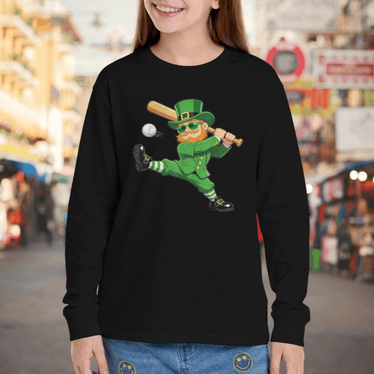 Retro Leprechaun Baseball St Patricks Day Sport Men Boy Kids Youth Long Sleeve Tee
