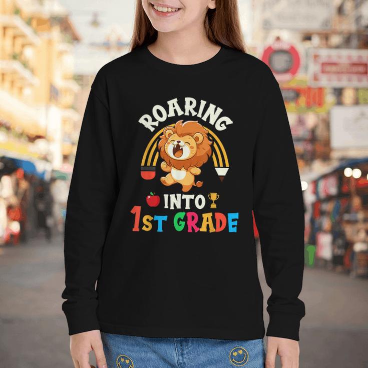 Roaring Into First Grade Lion 1st Grade Back To School Youth Long Sleeve Tee