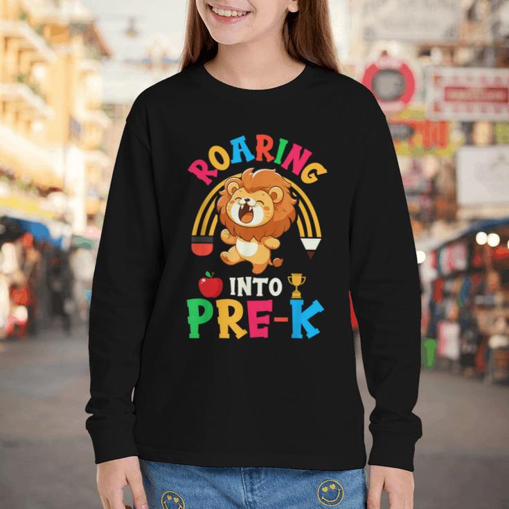 Roaring Into Pre-Kindergarten Lion Pre K Back To School Youth Long Sleeve Tee Roaring Into Pre-Kindergarten Lion Pre K Back To School Youth Long Sleeve Tee