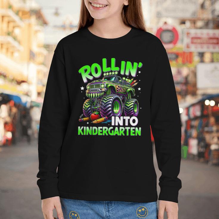 Rollin' Into Kindergarten Monster Truck Back To School Boys Youth Long Sleeve Tee Rollin' Into Kindergarten Monster Truck Back To School Boys Youth Long Sleeve Tee