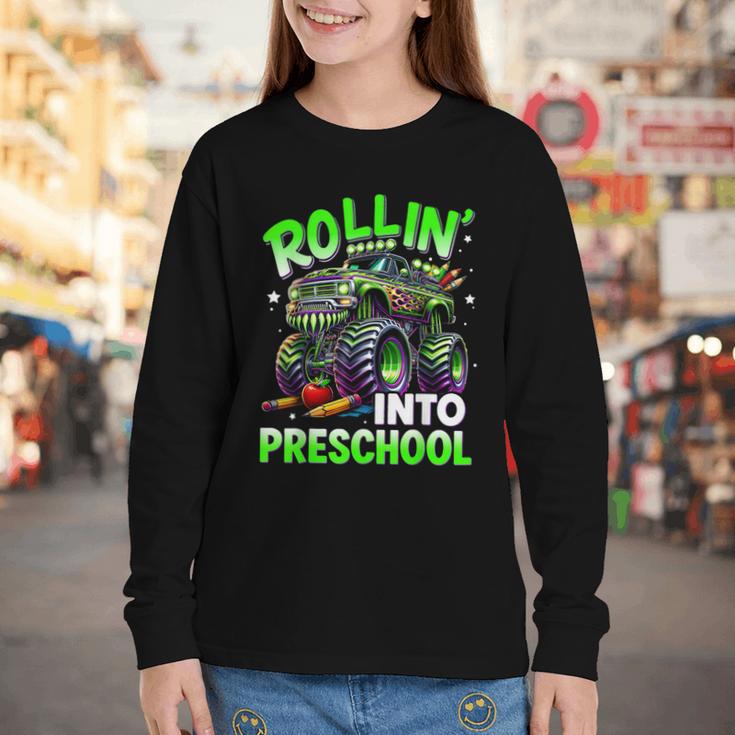 Rollin' Into Preschool Monster Truck Back To School Boys Youth Long Sleeve Tee Rollin' Into Preschool Monster Truck Back To School Boys Youth Long Sleeve Tee