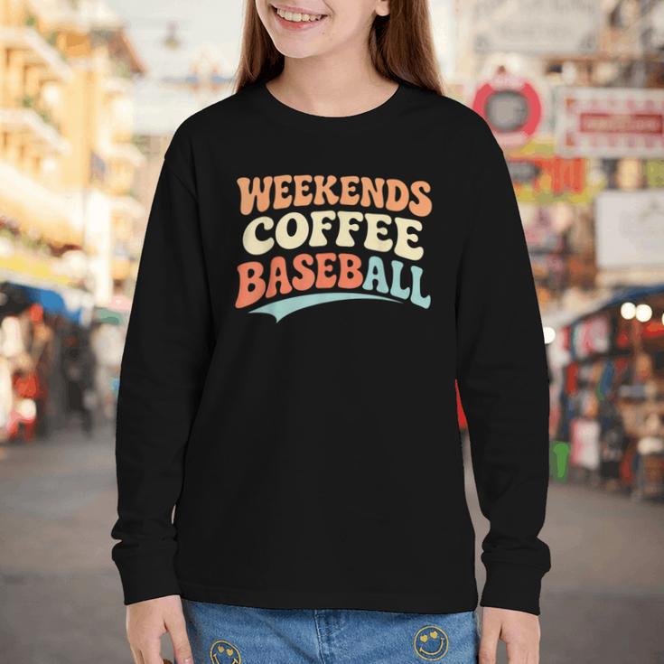 Weekends Coffee Baseball Retro Vibes Youth Long Sleeve Tee Weekends Coffee Baseball Retro Vibes Youth Long Sleeve Tee