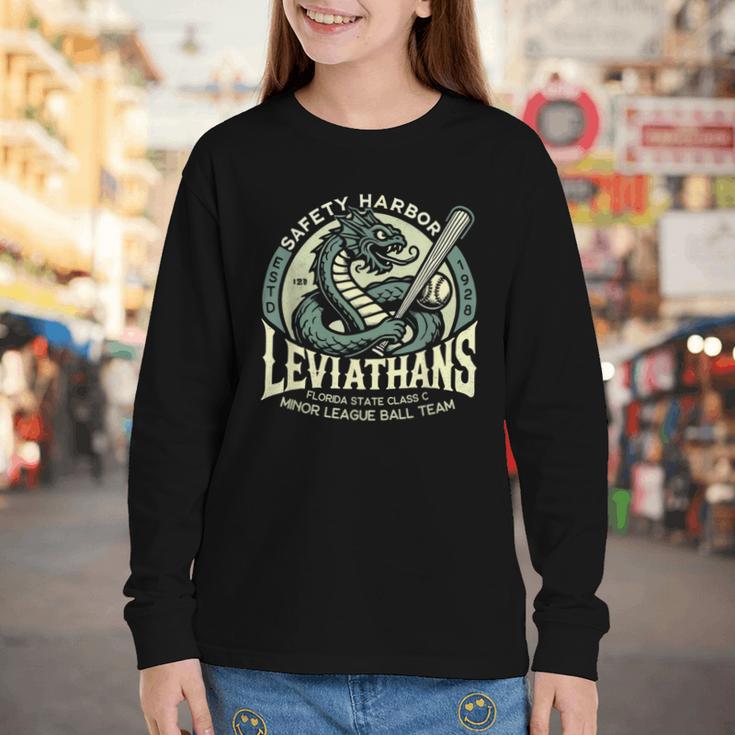 Safety Harbor Leviathans Retro Baseball Monster Youth Long Sleeve Tee