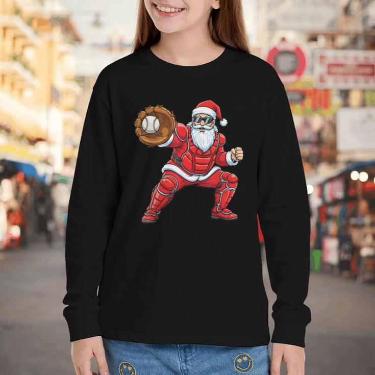 Santa Playing Baseball Baseball Lover Baseballer Xmas Youth Long Sleeve Tee Santa Playing Baseball Baseball Lover Baseballer Xmas Youth Long Sleeve Tee