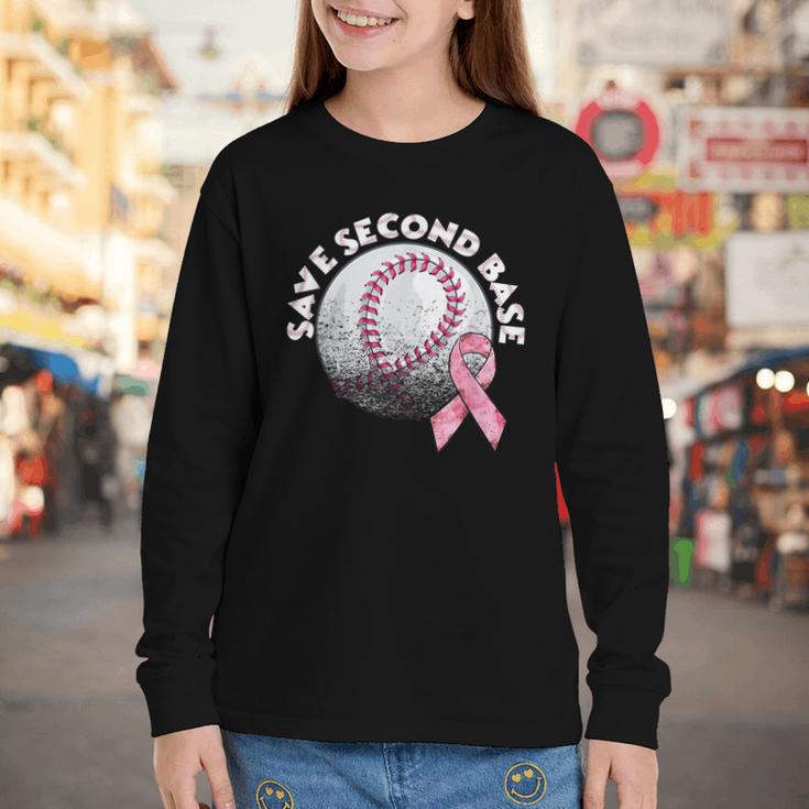 Save 2nd Base Breast Cancer Awareness Pink Ribbon Baseball Youth Long Sleeve Tee Save 2nd Base Breast Cancer Awareness Pink Ribbon Baseball Youth Long Sleeve Tee