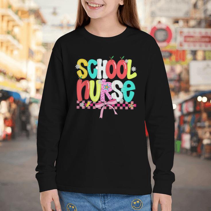 School Nurse Appreciation Day Coquette Bow Back To School Youth Long Sleeve Tee