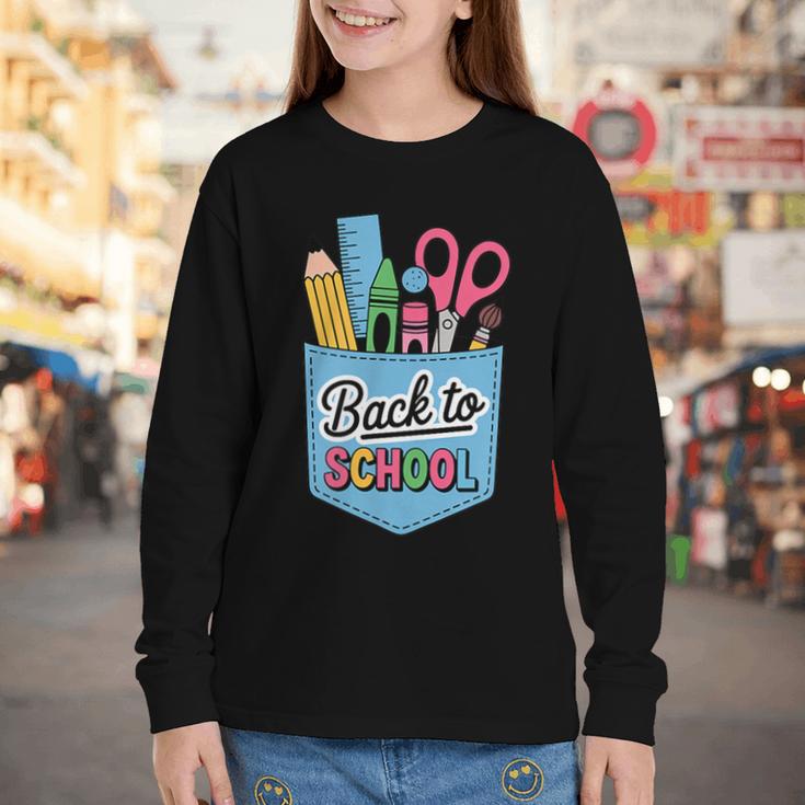 School Supplies In Pocket Back To School Boys Girls Youth Long Sleeve Tee School Supplies In Pocket Back To School Boys Girls Youth Long Sleeve Tee