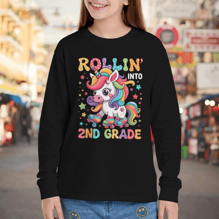 Second Grade Back To School First Day Girls Rollin Unicorn Youth Long Sleeve Tee Second Grade Back To School First Day Girls Rollin Unicorn Youth Long Sleeve Tee