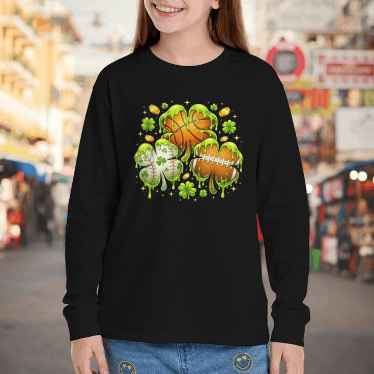 Shamrock Basketball Baseball Drip St Patrick's Day Boys Men Youth Long Sleeve Tee