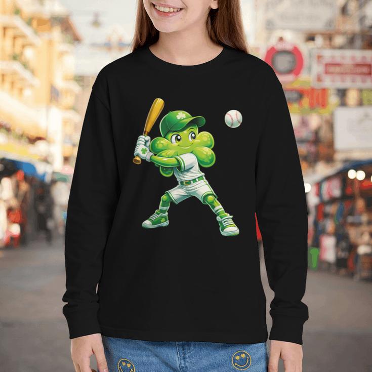Shamrock Playing Baseball St Patricks Day Men Boys Kid Youth Long Sleeve Tee Shamrock Playing Baseball St Patricks Day Men Boys Kid Youth Long Sleeve Tee