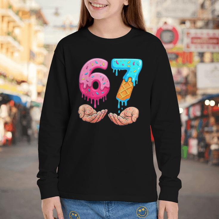 Six Seven 6-7 Baseball Ice Cream Drip 67 Meme Hands Youth Long Sleeve Tee Six Seven 6-7 Baseball Ice Cream Drip 67 Meme Hands Youth Long Sleeve Tee
