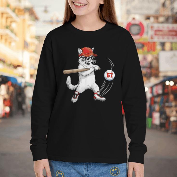 Six Seven 67 Baseball Cat Birthday Men Kids Boys Youth Long Sleeve Tee Six Seven 67 Baseball Cat Birthday Men Kids Boys Youth Long Sleeve Tee