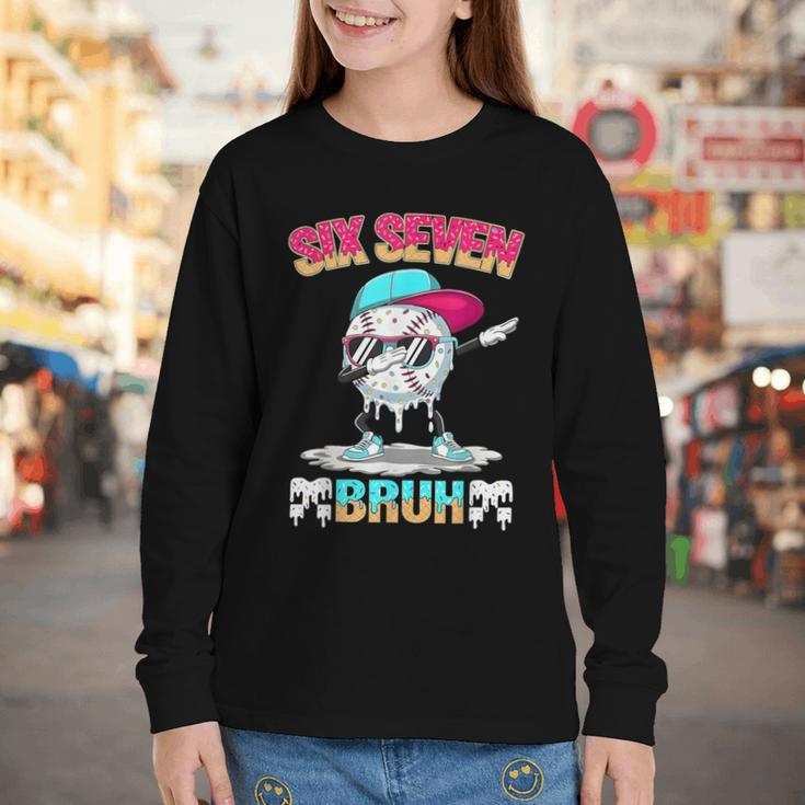 Six Seven 67 Meme Ice Cream Drip Baseball Dabbing Boy Kids Youth Long Sleeve Tee