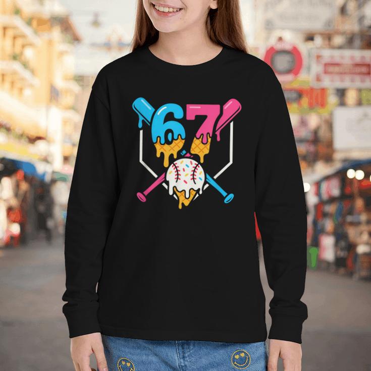 Six Seven Baseball Ice Cream Drip Cool 67 Gen Alpha Slang Youth Long Sleeve Tee