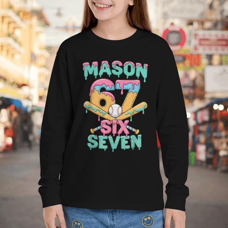 Six Seven Meme Mason Ice Cream Drip Baseball Number 67 Youth Long Sleeve Tee