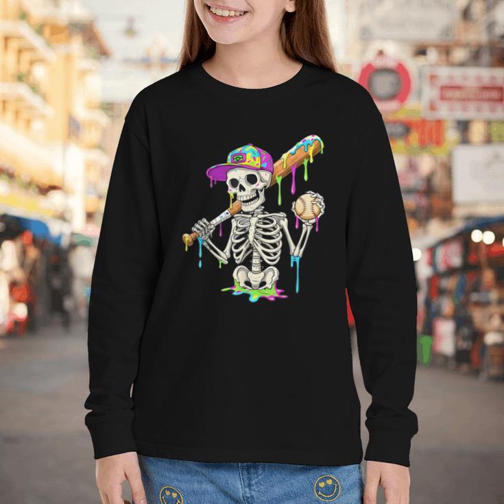 Skeleton Baseball Drip Boys Ice Cream Drip Youth Baseball Youth Long Sleeve Tee