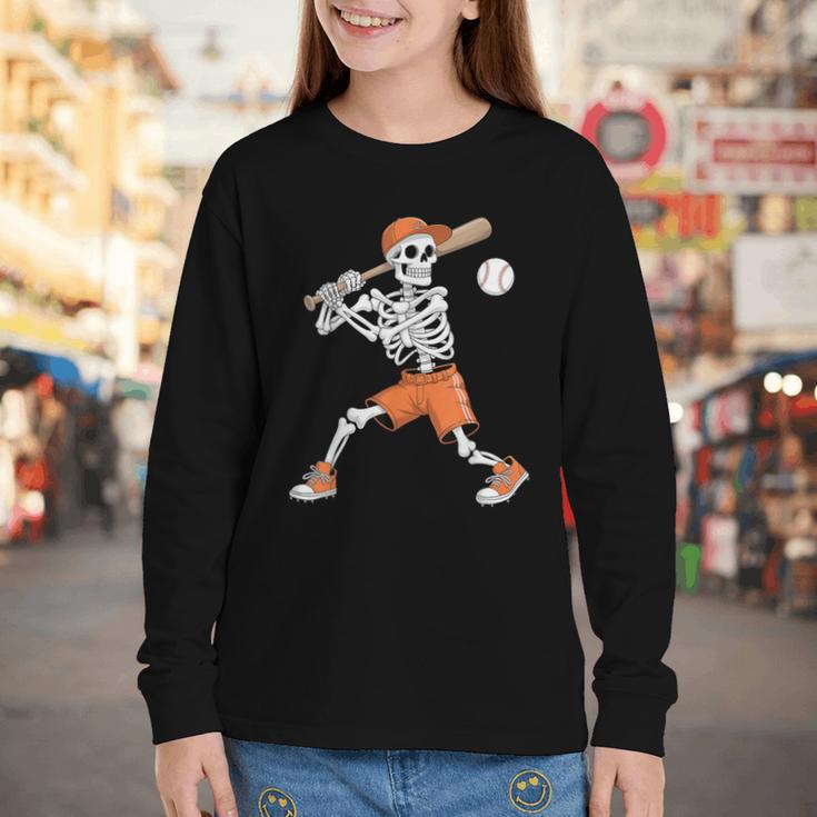 Skeleton Batting Baseball Halloween Youth Long Sleeve Tee Skeleton Batting Baseball Halloween Youth Long Sleeve Tee