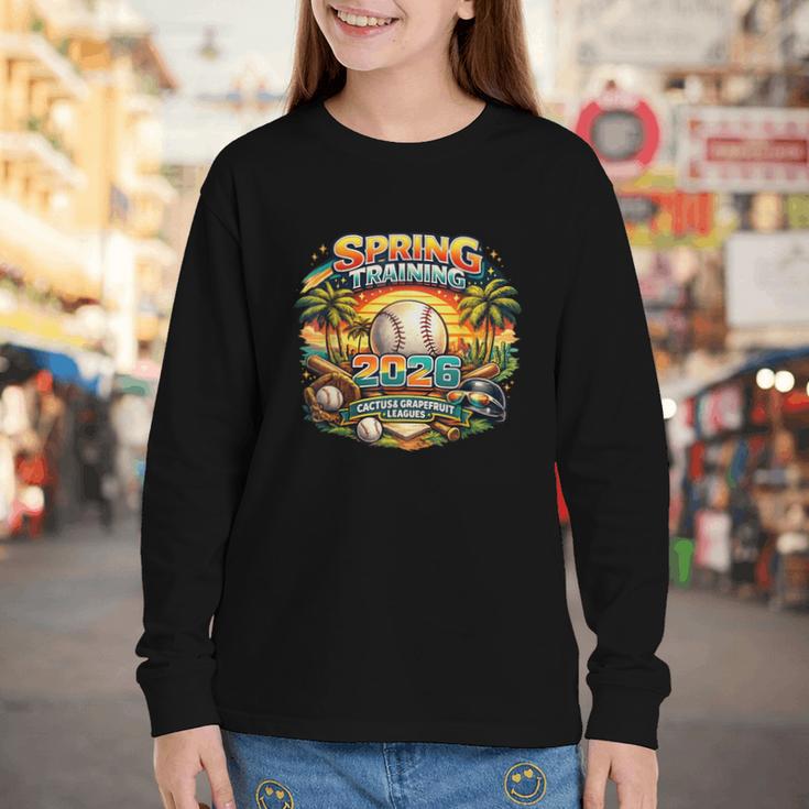 Spring Training 2026 Retro Baseball Palm Cactus Youth Long Sleeve Tee