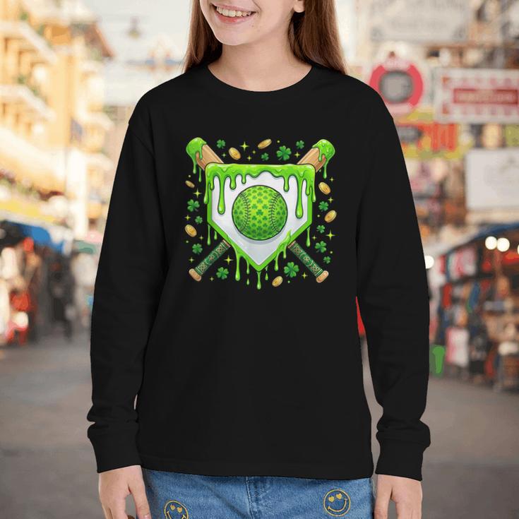 St Patrick Day Baseball Drip Ice Cream Boys Men Youth Long Sleeve Tee