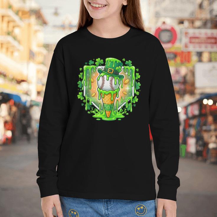 St Patrick Day Baseball Drip Ice Cream Baseball Home Plate Youth Long Sleeve Tee St Patrick Day Baseball Drip Ice Cream Baseball Home Plate Youth Long Sleeve Tee