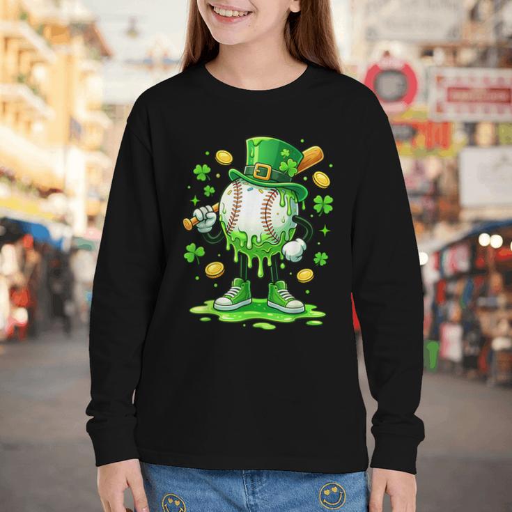 St Patrick Day Baseball Drip Ice Cream Baseball Youth Long Sleeve Tee