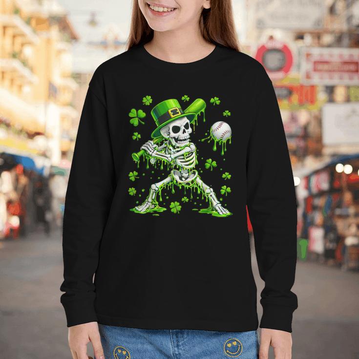 St Patricks Day Baseball Skeleton Irish Leprechaun Hat Boys Youth Long Sleeve Tee St Patricks Day Baseball Skeleton Irish Leprechaun Hat Boys Youth Long Sleeve Tee
