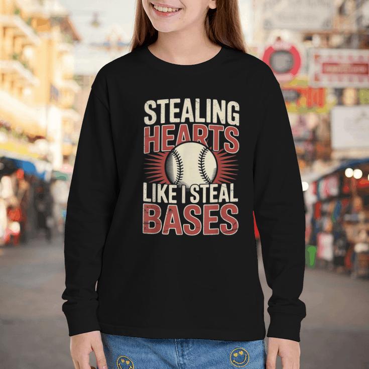 Stealing Hearts Like I Steal Bases Baseball Valentine Retro Youth Long Sleeve Tee Stealing Hearts Like I Steal Bases Baseball Valentine Retro Youth Long Sleeve Tee