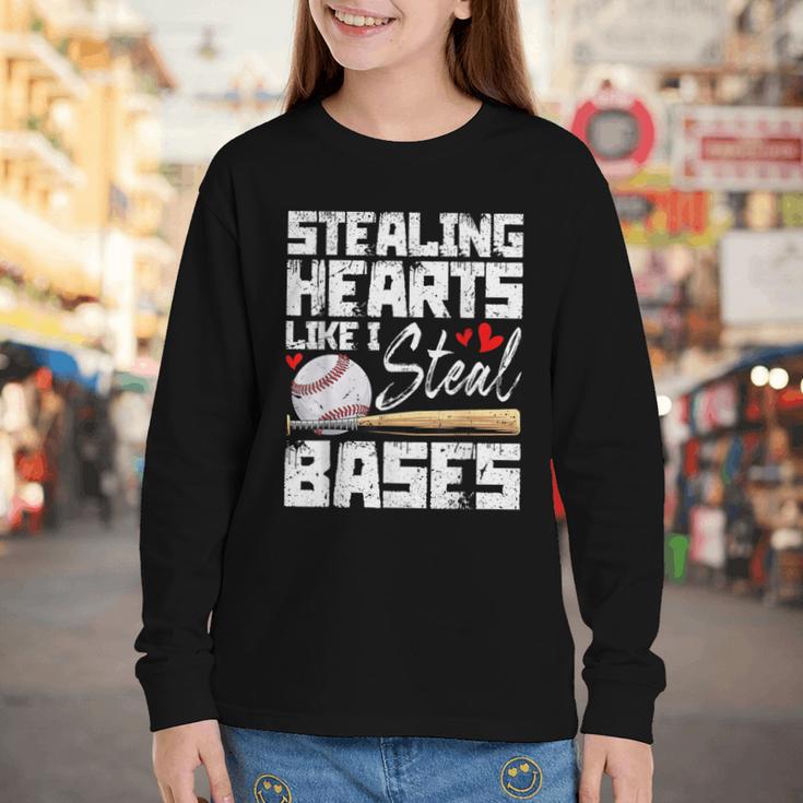 Stealing Hearts Like I Steal Bases Baseball Valentines Youth Long Sleeve Tee Stealing Hearts Like I Steal Bases Baseball Valentines Youth Long Sleeve Tee
