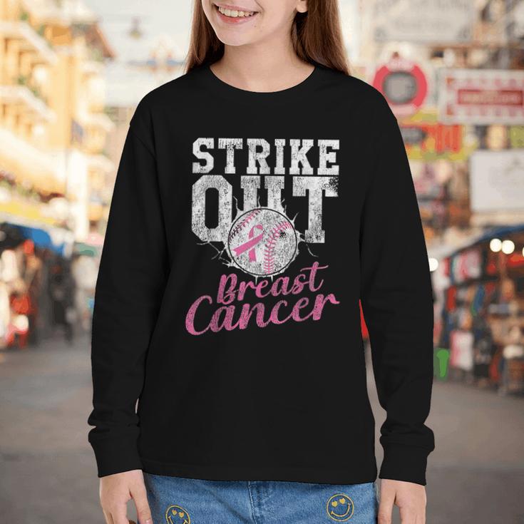 Strike Out Breast Cancer Baseball Warrior Youth Long Sleeve Tee Strike Out Breast Cancer Baseball Warrior Youth Long Sleeve Tee
