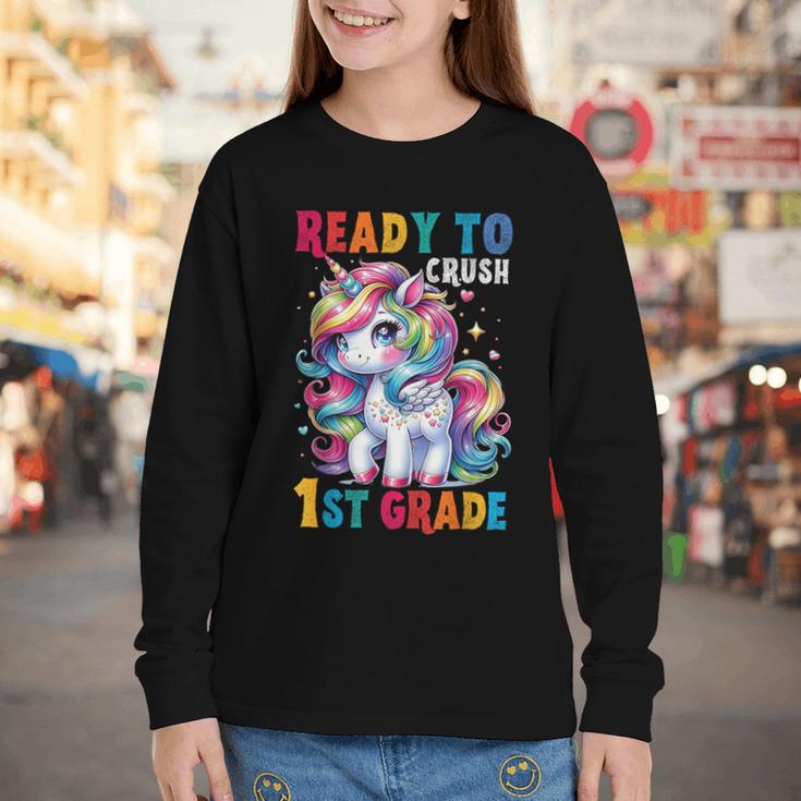 Student Unicorn Ready Back To School Crush 1st Grade Girls Youth Long Sleeve Tee Student Unicorn Ready Back To School Crush 1st Grade Girls Youth Long Sleeve Tee