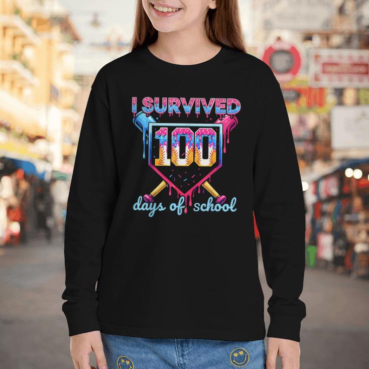 I Survived 100 Days Of School Baseball Boys Students Youth Long Sleeve Tee I Survived 100 Days Of School Baseball Boys Students Youth Long Sleeve Tee