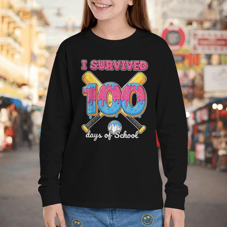 I Survived 100 Days Of School Baseball Cream Drip Boys Youth Long Sleeve Tee I Survived 100 Days Of School Baseball Cream Drip Boys Youth Long Sleeve Tee