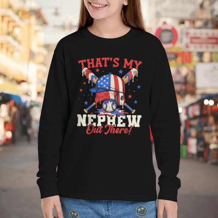 That's My Nephew Out There Baseball Cream Drip Crossed Bat Youth Long Sleeve Tee That's My Nephew Out There Baseball Cream Drip Crossed Bat Youth Long Sleeve Tee