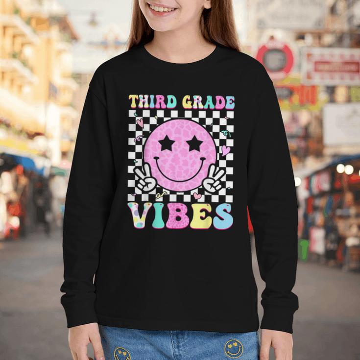 Third Grade Vibes Groovy Back To School 3rd Grade Girls Kids Youth Long Sleeve Tee