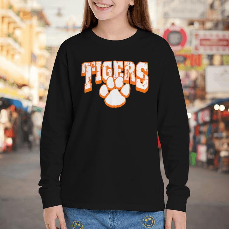 Tigers School Spirit Mascot Back To School Orange Youth Long Sleeve Tee Tigers School Spirit Mascot Back To School Orange Youth Long Sleeve Tee