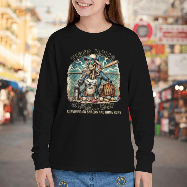 Tired Mom's Baseball Club Surviving On Snacks And Home Runs Youth Long Sleeve Tee Tired Mom's Baseball Club Surviving On Snacks And Home Runs Youth Long Sleeve Tee