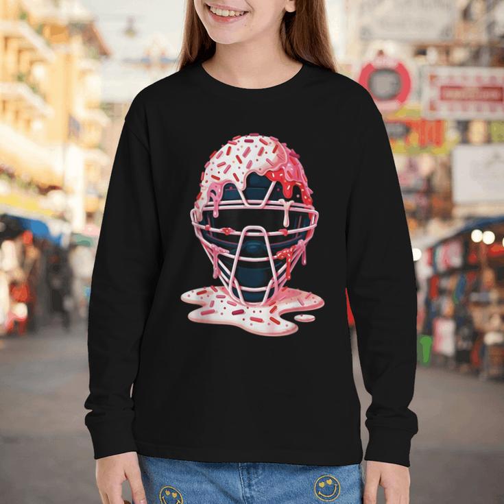 Valentine Baseball Catcher Mask Ice Cream Drip Tee For Boys Youth Long Sleeve Tee
