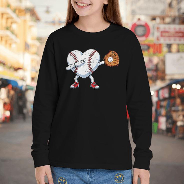 Valentines Day Baseball Ball Heart Dab Boys Kids Men Youth Long Sleeve Tee