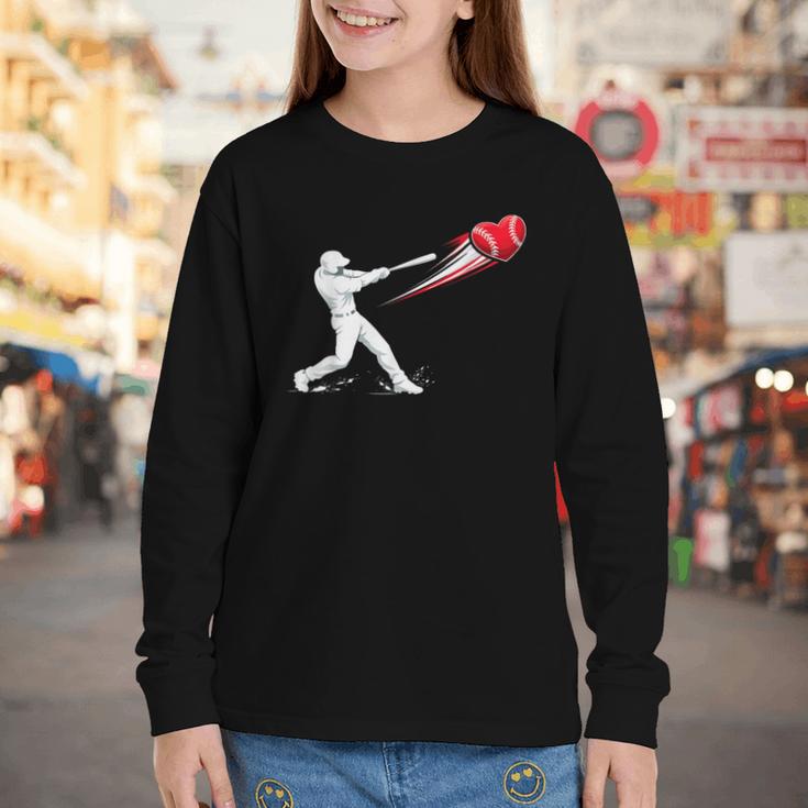 Valentines Day Baseball Batter Silhouette Heart Youth Long Sleeve Tee Valentines Day Baseball Batter Silhouette Heart Youth Long Sleeve Tee