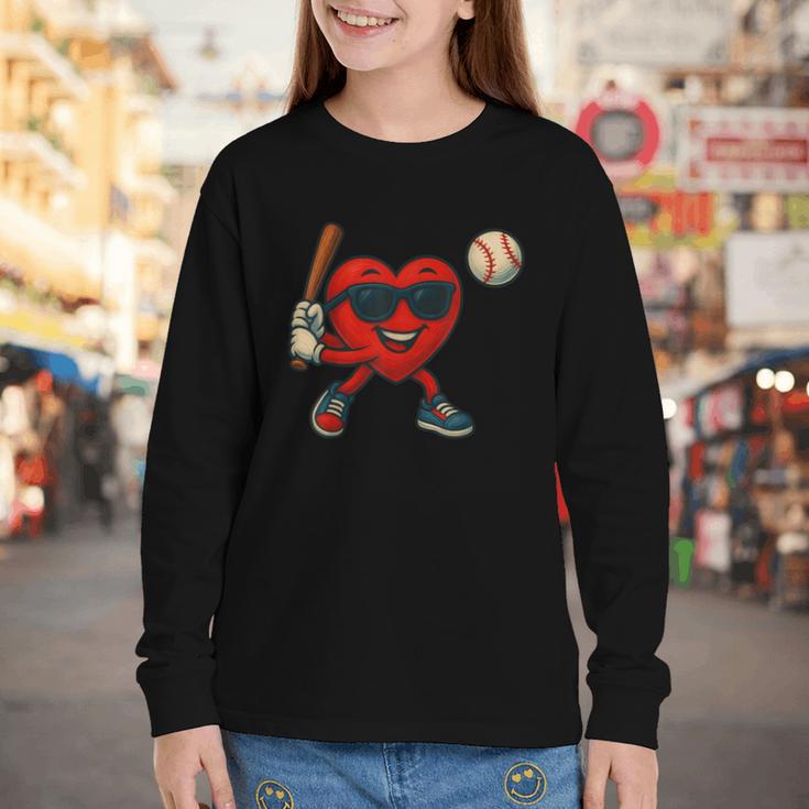 Valentines Day Baseball Red Heart Love Boys Kids Tee Youth Long Sleeve Tee