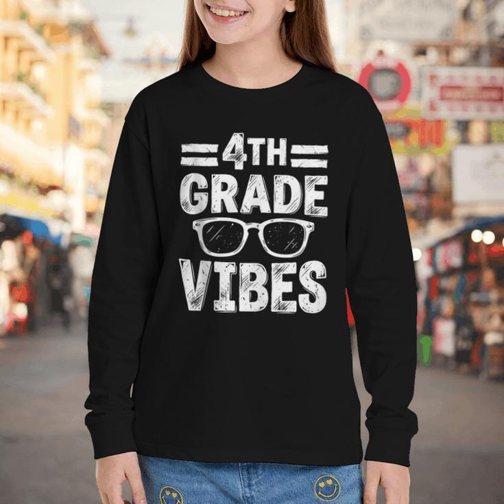 Vintage Fourth 4TH Grade Vibes Back To School First Day Kids Youth Long Sleeve Tee