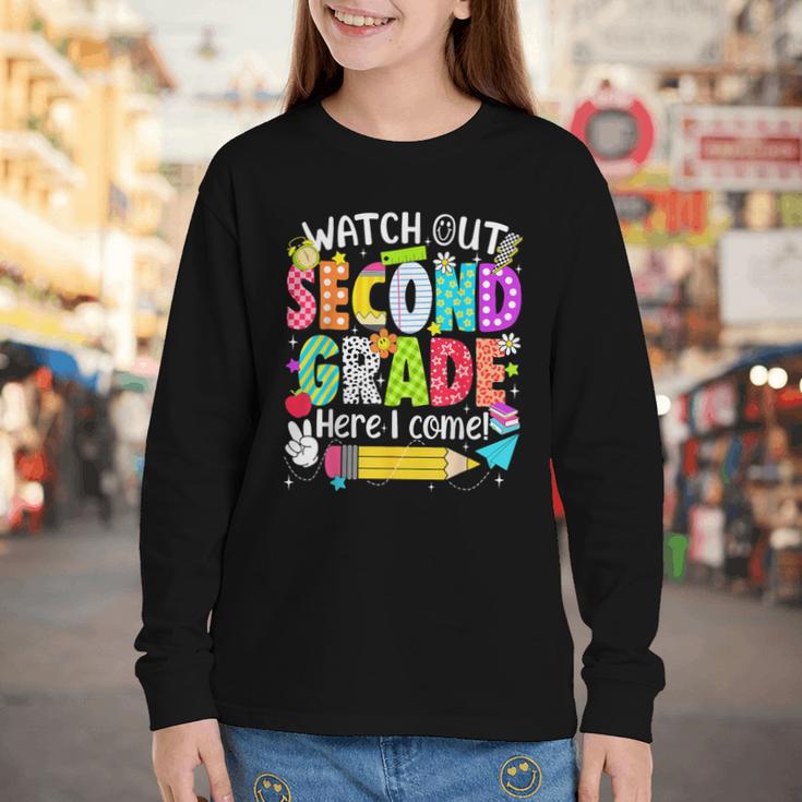 Watch Out Second Grade Here I Come Back To School Boys Girls Youth Long Sleeve Tee