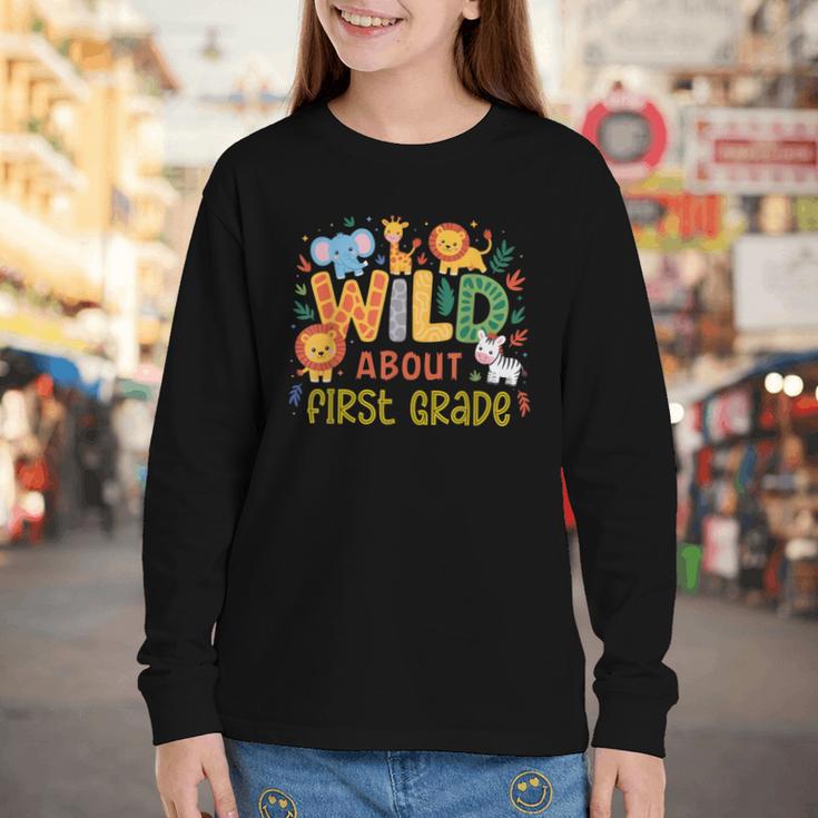 Wild About First Grade Safari Jungle Animals Back To School Youth Long Sleeve Tee