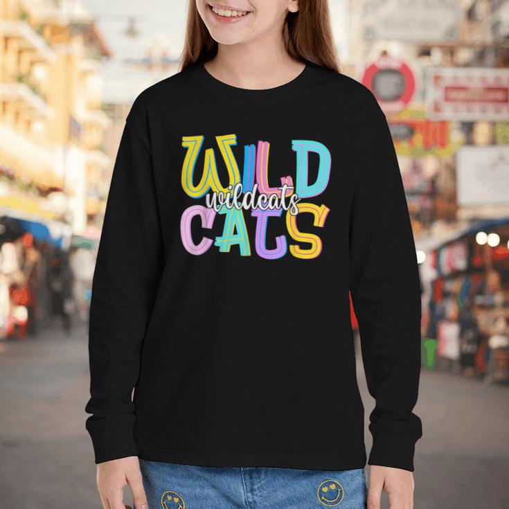 Wildcats School Spirit Groovy Back To School Girls Youth Long Sleeve Tee Wildcats School Spirit Groovy Back To School Girls Youth Long Sleeve Tee