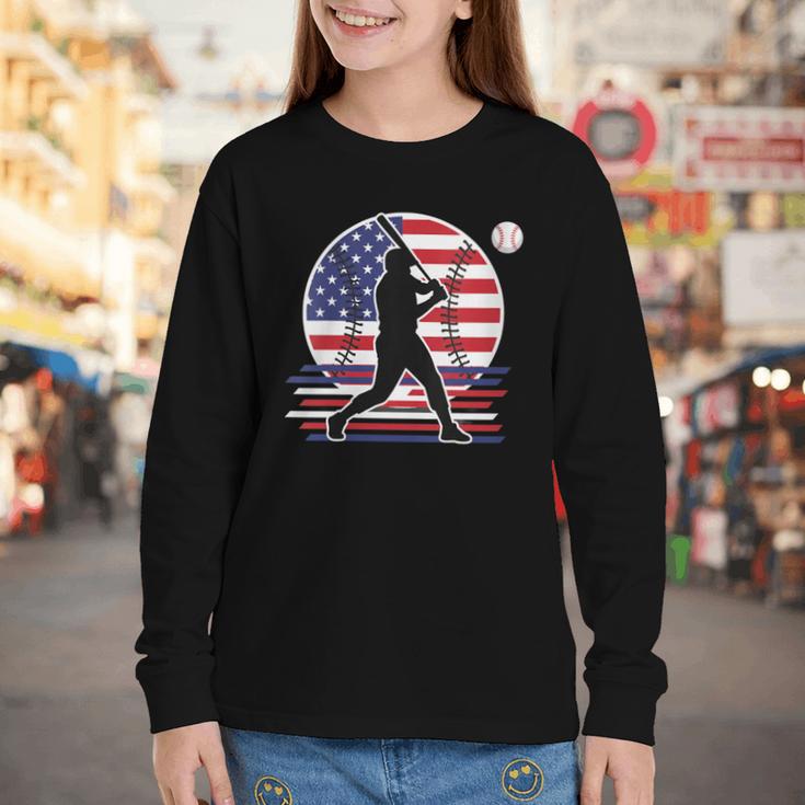 Women's Batter Patriotic American Flag Baseball Silks Youth Long Sleeve Tee Women's Batter Patriotic American Flag Baseball Silks Youth Long Sleeve Tee