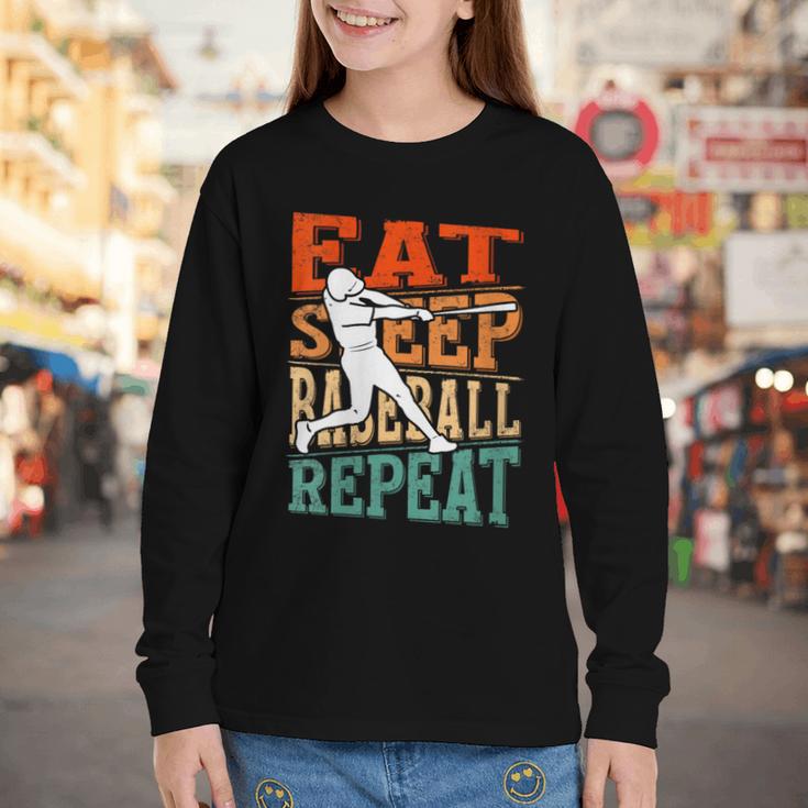 Women's Eat Sleep Baseball Repeat Vintage Player Sport Lover Retro Youth Long Sleeve Tee Women's Eat Sleep Baseball Repeat Vintage Player Sport Lover Retro Youth Long Sleeve Tee