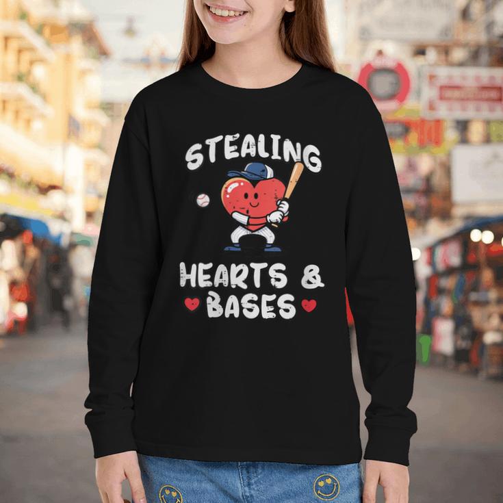 Women's Valentines Day Baseball Stealing Hearts Bases Boys Kids Men Youth Long Sleeve Tee