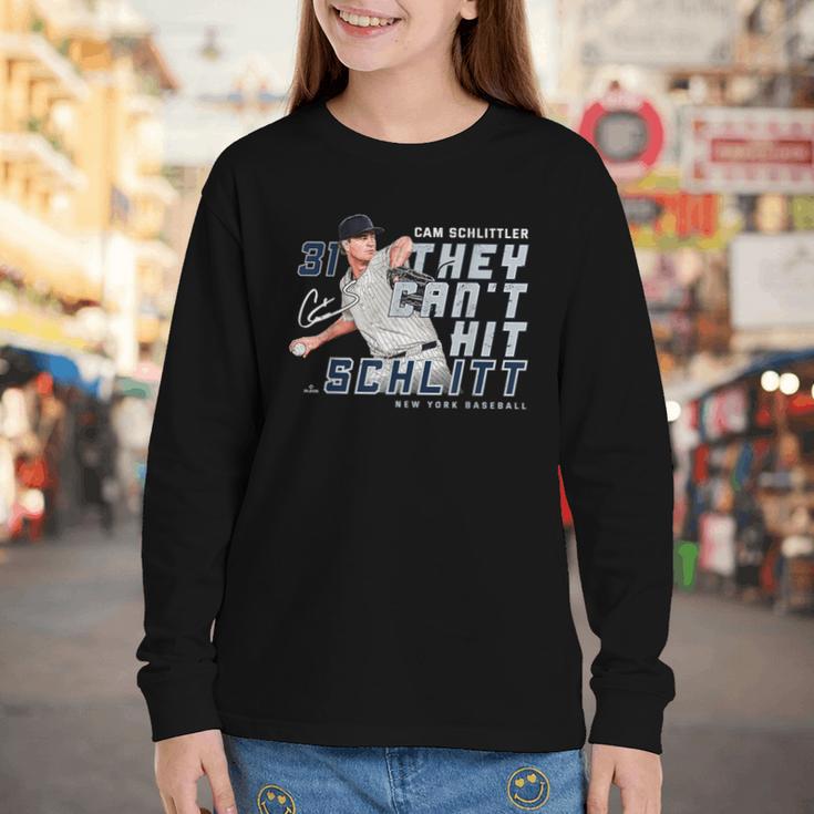 They Can't Hit Schlitt Cam Schlittler New York Baseball MLBP Youth Long Sleeve Tee